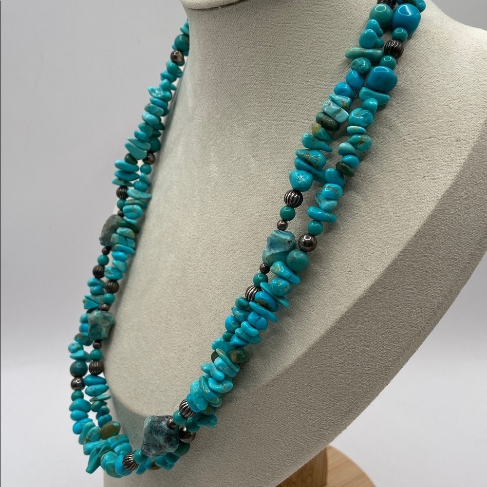 Carolyn Pollack Sterling Silver 925 Blue Turquoise Long Necklace 36”L Western - Picture 2 of 9